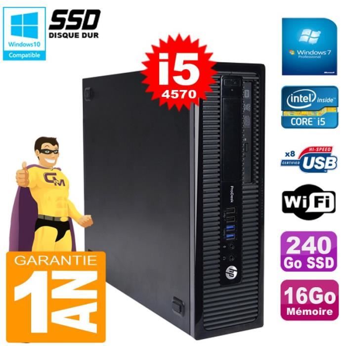 PC HP ProDesk 600 G1 SFF Core I5-4570 Ram 16Go 240Go SSD Graveur DVD Wifi W7