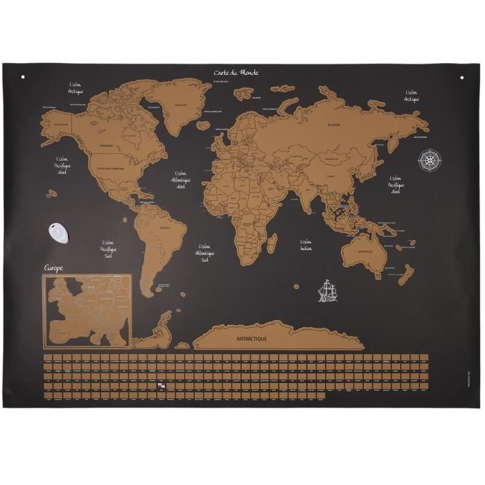 0€43 sur Carte du Monde à Gratter Frohud Poster,42 cm*30 cm-Noir - Achat &  prix
