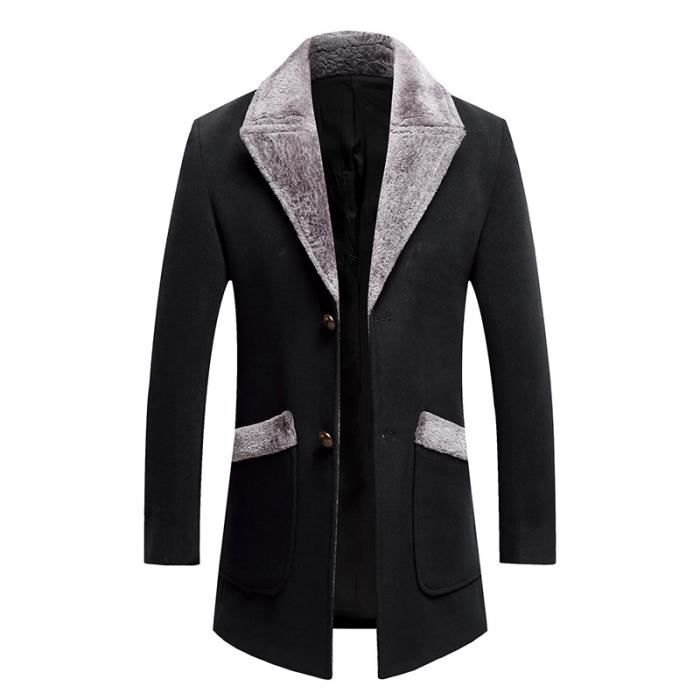 Manteau Homme Mi long Slim Doubl Polaire Epais Chaud Hiver