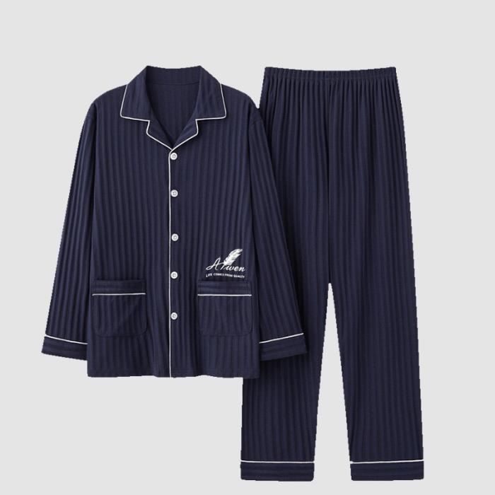 A1-Brave Pyjama Homme, Pyjamas de Grande Taille à Manches Longues de Coton  pour Hommes Casual Home Wear Costumes de Printemps et d'automne Pyjamas