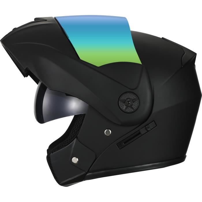 Casque Jet Moto Double Visière Scooter ECE 22-06 Noir Mat Vert - Taille L