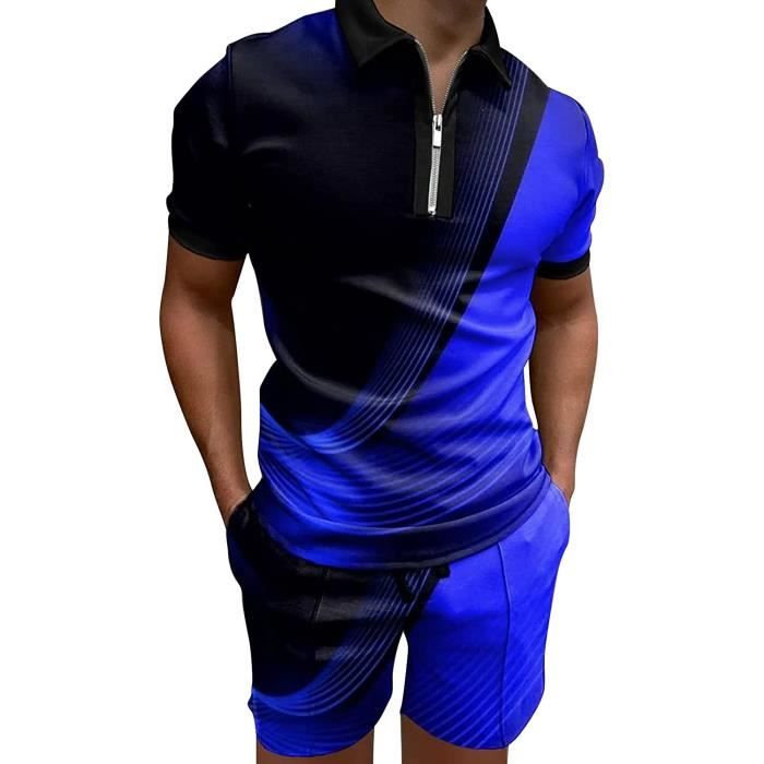 Générique Ensemble Été Homme Ensemble 2 pièces pour homme Survêtement d'été  à manches courtes Polo et short Tenue de sport décontractée jogging homme