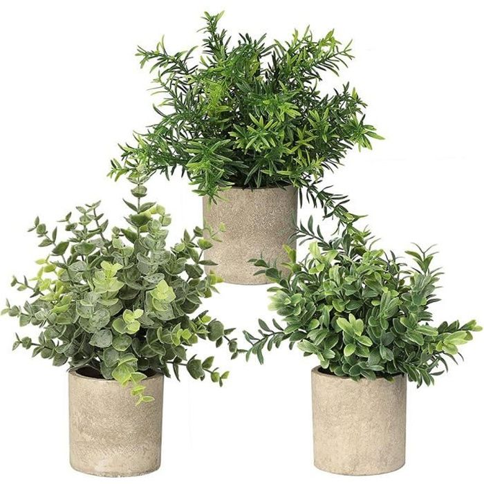 Lot De 4 Plantes Artificielles 20 Cm Avec Pots Blancs - Fausses Plantes Tropicales Pour Déco Intérieur
