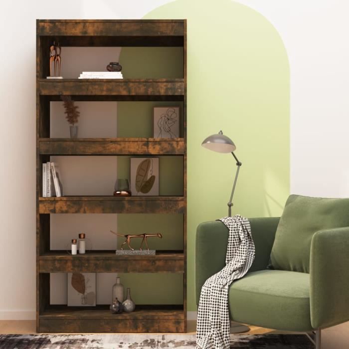LVL - MEUBLE ETAGERE - Bibliothèque-Séparateur de pièce Chêne fumé 80x30x166 cm(1626)