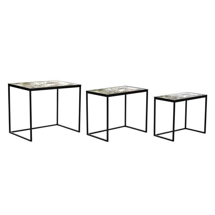 set de 3 tables gigognes en verre et métal coloris multicolore - noir