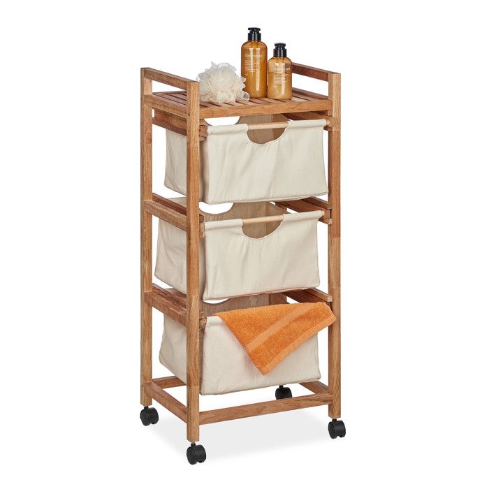 Relaxdays Étagère de rangement 1 surface & 3 corbeilles en tissu HxLxP: 96x435x335 cm bois de noyer nature - beige