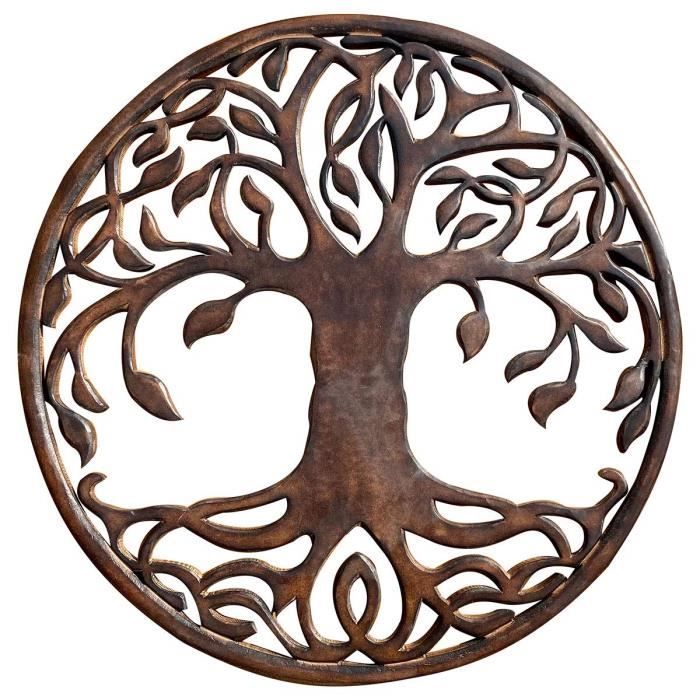 Décoration Murale Arbre De Vie – Bois Sculpté Fait Main – Artisanat Indonésien – Style Art Déco