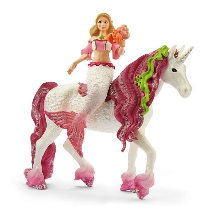 figurine schleich sirène feya sur licorne de mer- set de 3 pièces  - figurines poupée princesse scintillante et licorne avec