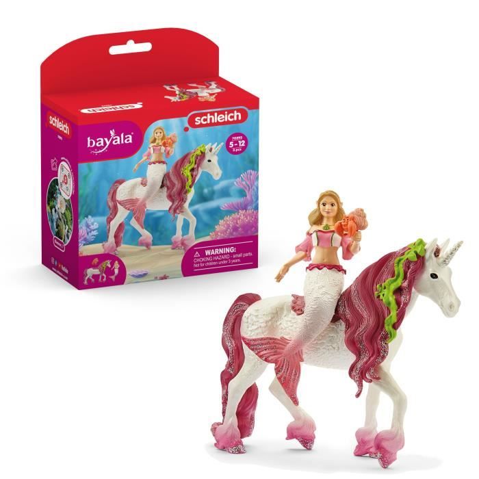 Figurine schleich Sirène Feya sur licorne de mer- Set de 3 Pièces - Figurines Poupée Princesse Scint