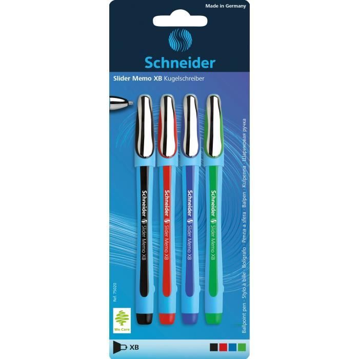 Stylos Schneider Slider Memo XB – Lot De 3 Stylos à Bille Pointe Large (XB) – Encre Noire Indélébile