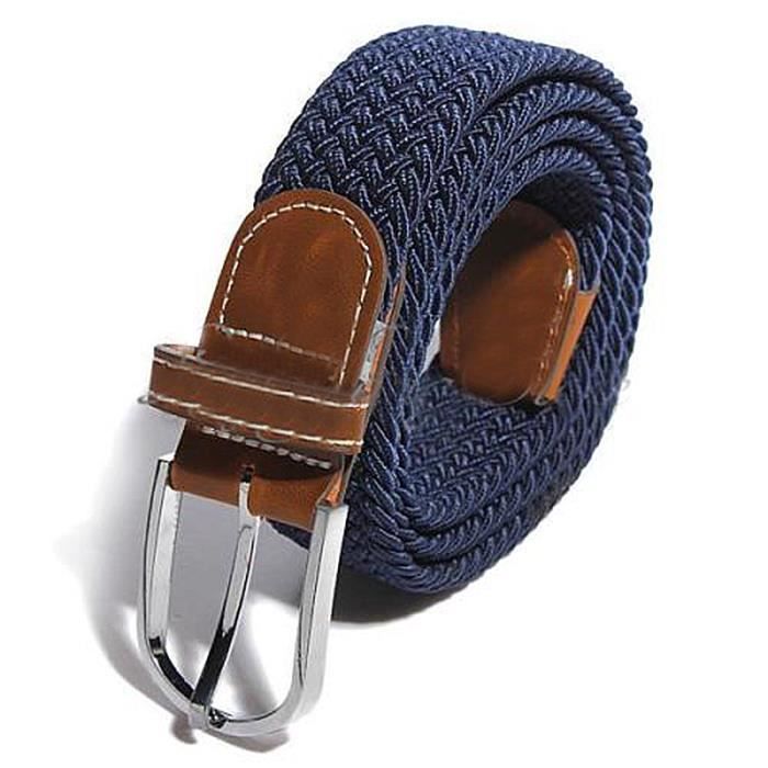 Homme Cuir Boucle de ceinture en toile Ceinture Strap Ceinture elastique Navy