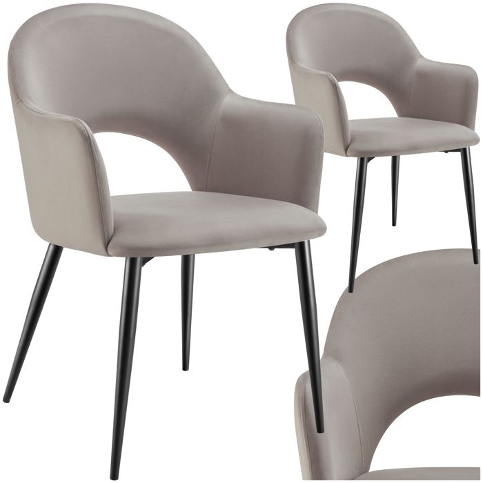 Chaise - TECTAKE - Lot de 2 fauteuils SACHEL aspect velours rembourré avec pieds en acier revêtus 57 x 615 x 875 cm - Taupe