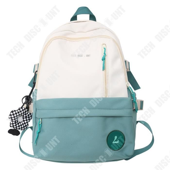 td® cartable scolaire sac à dos lycée collège mignon nylon style campus fourniture scolaire couleur blanc turquoise bleu poches