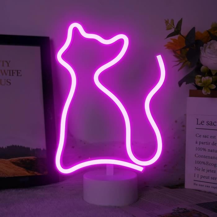 Enseigne Lumineuse Néon LMSIGNLY - Chat Chanceux "Bienvenue" - Décoration Murale Colorée