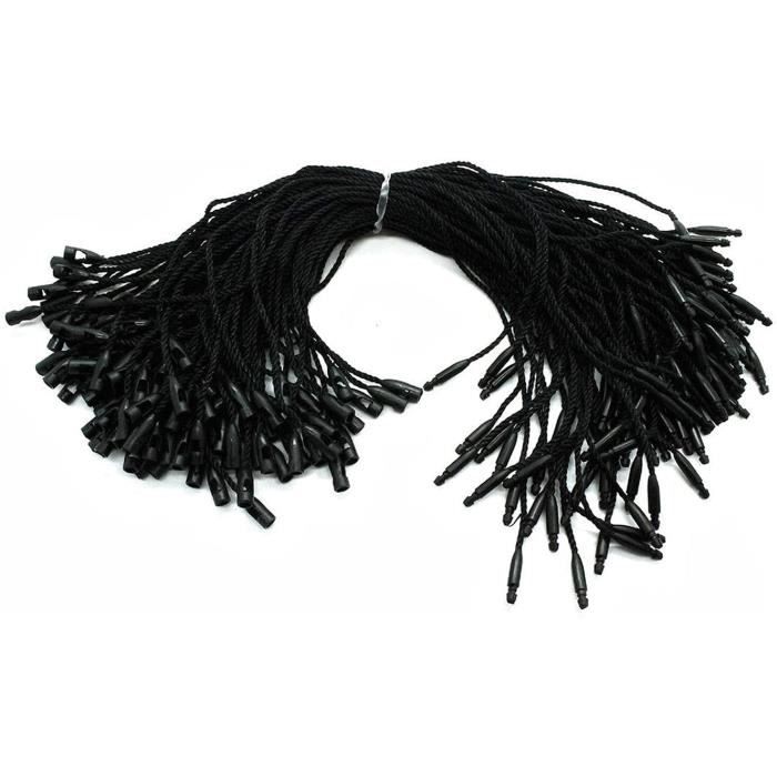 Ficelles Nylon Pour étiquettes - Lot De 100 - 20cm Avec Bouton-pression - Noir - Pour Prix Et Sécurité