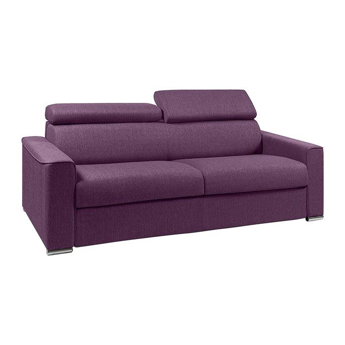 Canapé 4 places convertible express en tissu violet - couchage lattes larges 160 cm - Matelas 16 cm avec mémoire de forme VIZIR