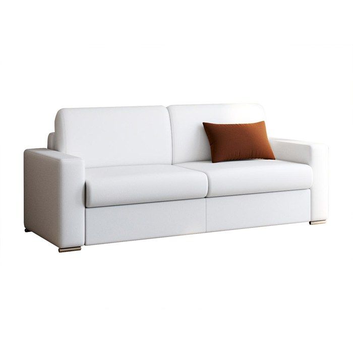 Canapé 4 places convertible express en simili blanc - Couchage lattes larges 160 cm - Matelas 16 cm avec mousse à mémoire de forme