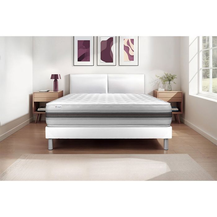 Ensemble Matelas Sommier 160x200 cm - Sommier Blanc (déjà monté) - Vitalmemo Back Blanc