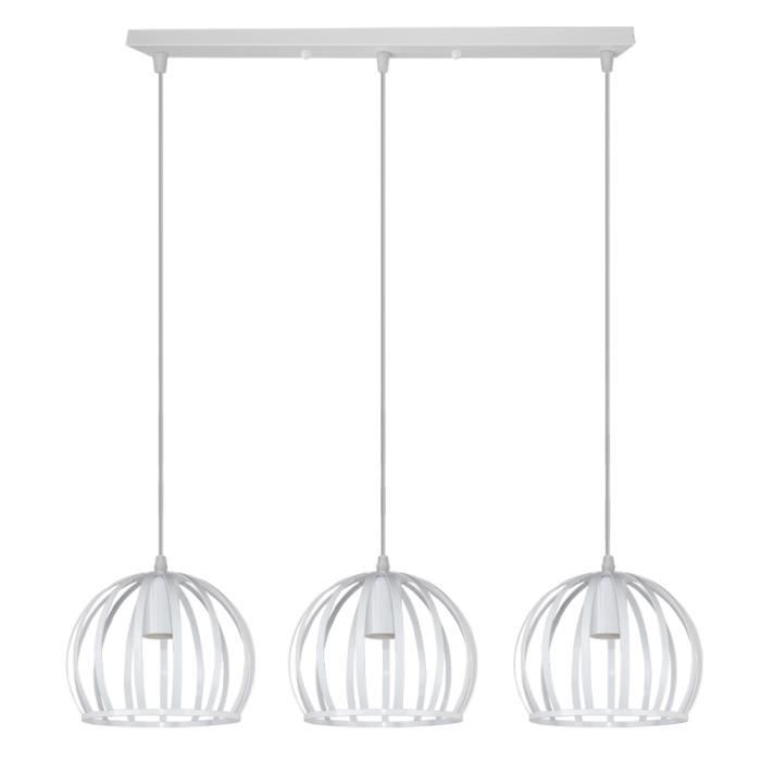 UNI Lustre Suspension 3 Lampes en Barre Cage Métal Rétro Lampe Suspendue Industrielle Rétro Blanc