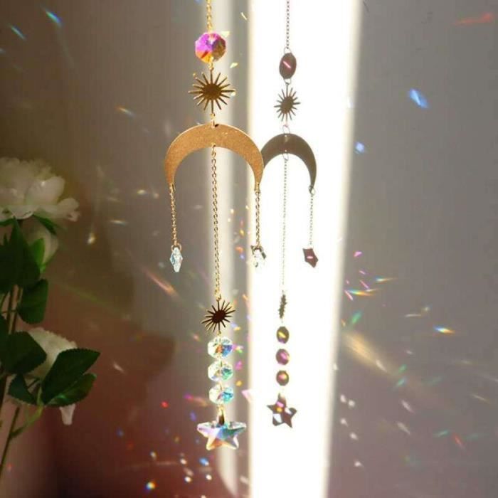 Attrape-soleil En Cristal Avec Prisme Arc-en-ciel - Décoration Fenêtre, Bureau - Carillon éolien Métal Et Verre - 7