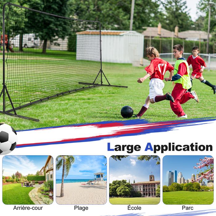 GYMAX Filet De Rebond De Football – 372,5×182,5 Cm, Portable Avec Sac, Piquets Et élastiques – Pour Jardin, Plage Ou école