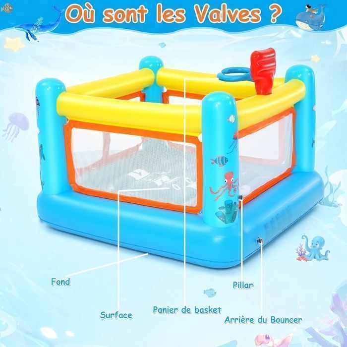 Château Gonflable Toboggan Aquatique Double Pour Enfants - 365 X 450 X 217cm En Oxford Avec Souffleur Bleu