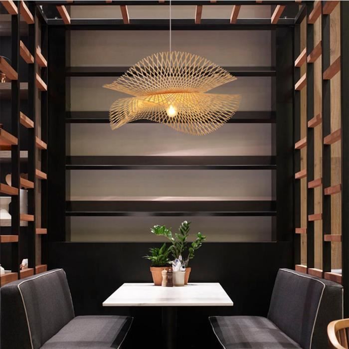 Lustre en bambou hôtel maison d'accueil décoration salon de thé rotin lampe  chambre chapeau de paille lampe escalier bambou(Or)