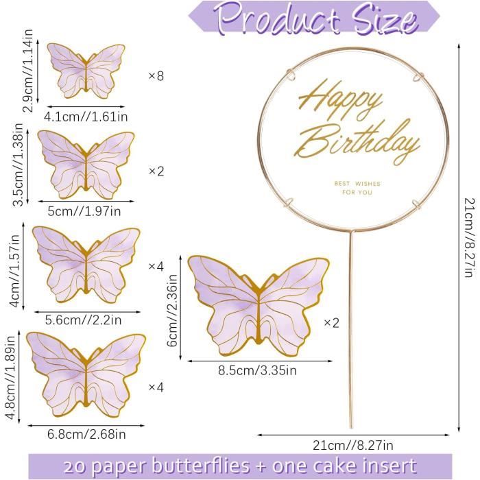 Cake topper Happy Birthday papillon