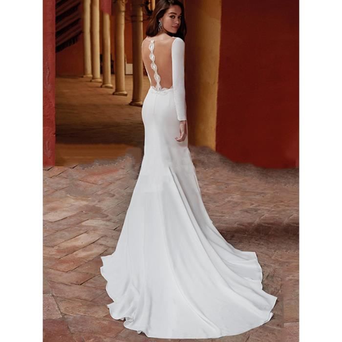 Robes de mariée sexy sirène dos nu col en V maxi longues en dentelle