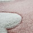 Tapis Chambre Enfant Adorable Couleurs Pastel Motif Nuages Poils Ras En Rose Blanc [Ø 160 cm rond]-2