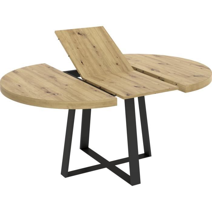 Table Ronde Maison Extensible Table ronde extensible DUNA - 4 à 6 personnes - Décor chêne - L110 x ...