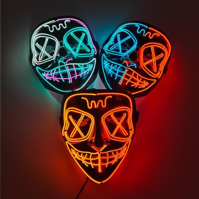 Masque LED La Purge Pour Halloween - 3 Modes Lumineux + Gants LED, Réglable, Pour Fêtes Et Cosplay