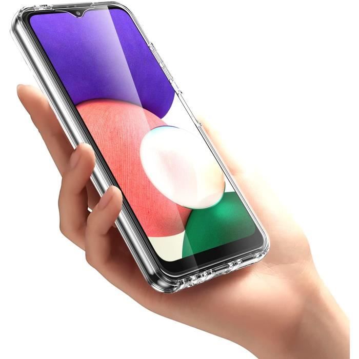 Protection intégrale 360° - Coque souple transparente + Verre trempé  contour noir pour Samsung Galaxy A22 5G - Français