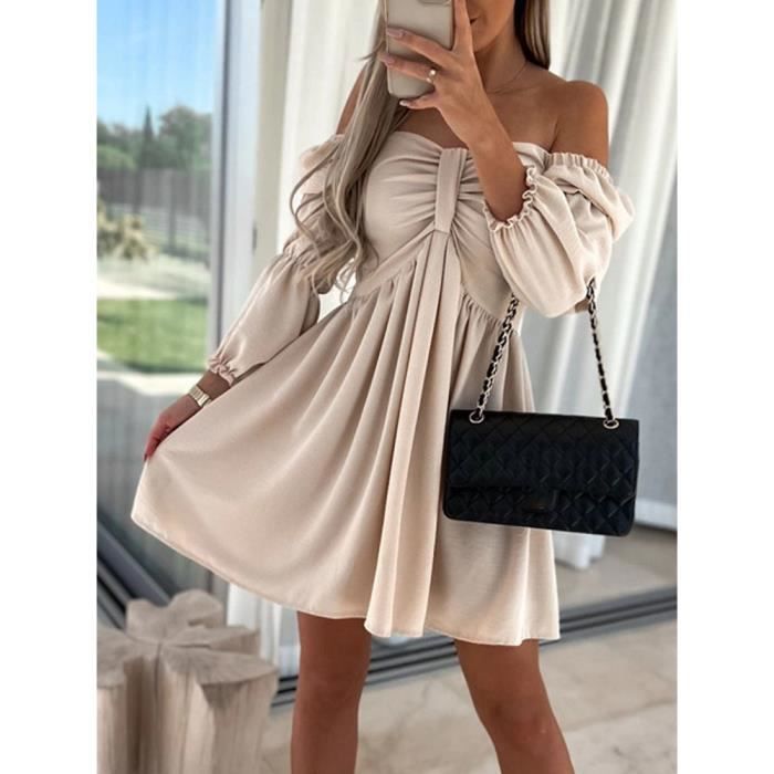 Robe trapeze plissee sans bretelles a manches mi longues pour femmes Marque inconnue 02 Blue A97 Blanc Cdiscount Pret a Porter