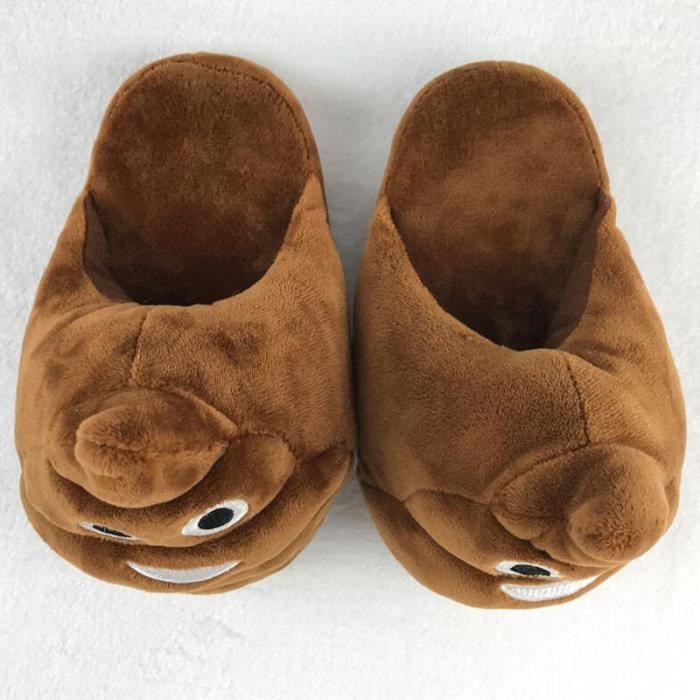 1 Paire de Pantoufles en Peluche Emoji Caca Chaussons Pelucheux