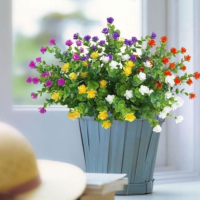 15 Bouquets Fleurs Artificielles Extérieur 35 Cm - 5 Couleurs (violet, Blanc, Orange, Jaune, Fuchsia) - Résistantes UV