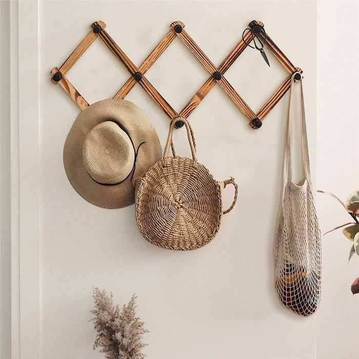Porte-manteaux Extensible En Bois - Lot De 2, 32 à 88 Cm, 10 Piquets, Pour Clés, Chapeaux, Serviettes
