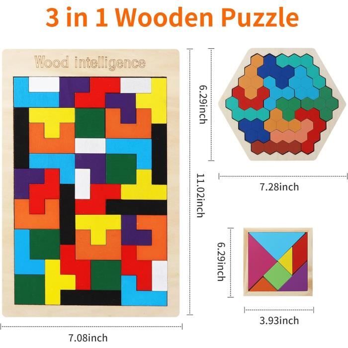Tetris 3D Couleur En Bois - Casse-Tête Éducatif Montessori Avec 42 Blocs Pour Enfants Dès 3 Ans
