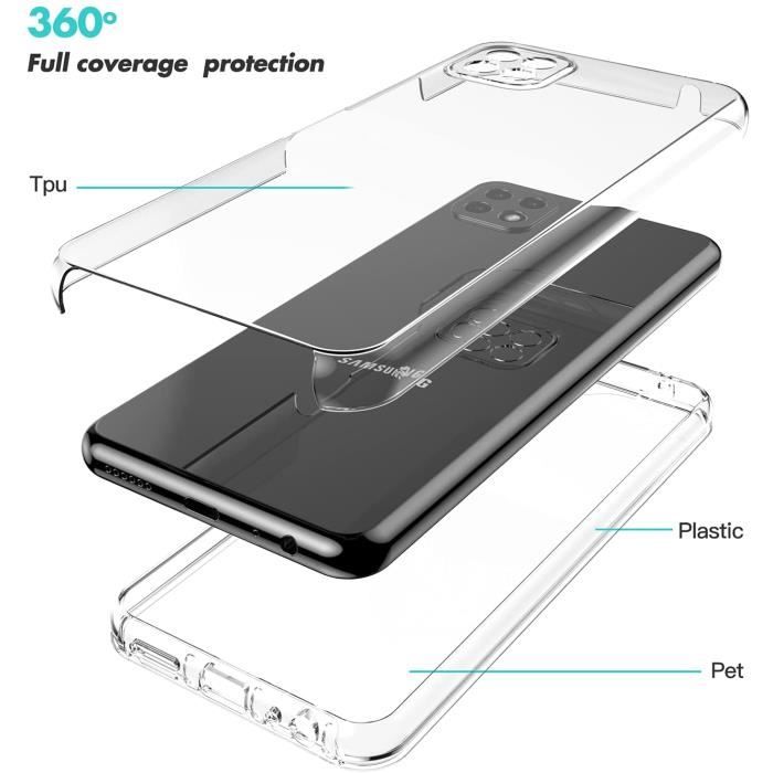 Protection intégrale 360° - Coque souple transparente + Verre trempé  contour noir pour Samsung Galaxy A22 5G - Français