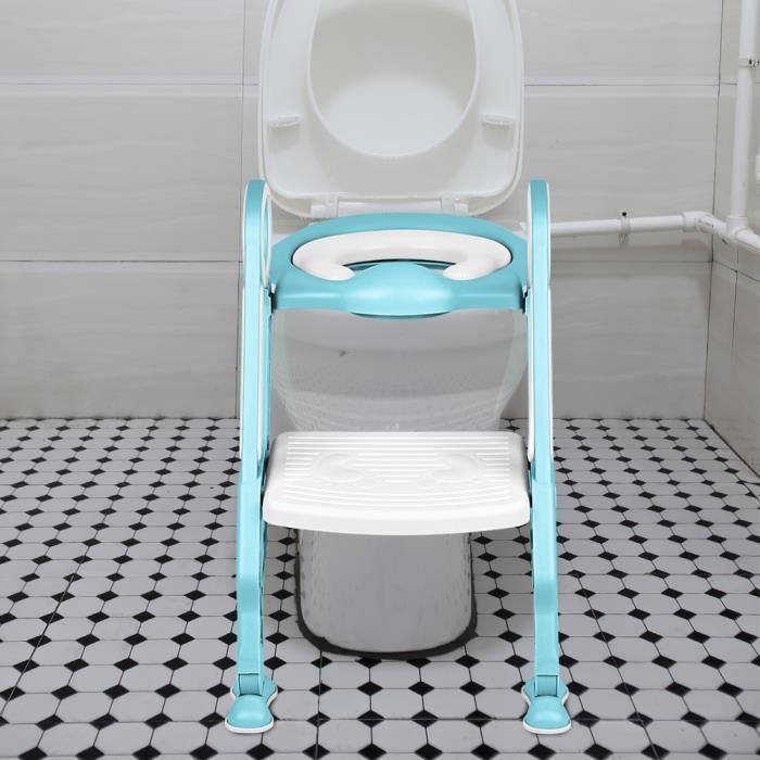 Pot WC Bébé Enfant KEDIA - Siège Reducteur avec Marche - Pliable - Blanc +  Bleu clair