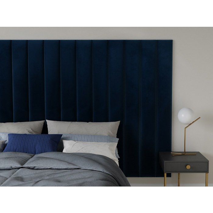 Tête De Lit Velours GONDA Pascal Morabito - 15 Panneaux Muraux Modulables - 225x130 Cm - Bleu Nuit - 3