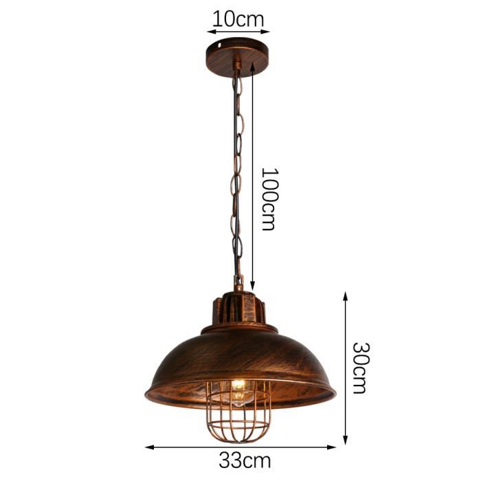 Lustre Industriel IDEGU - Abat-Jour Noir Ø33cm - Suspension E27 - Style Vintage