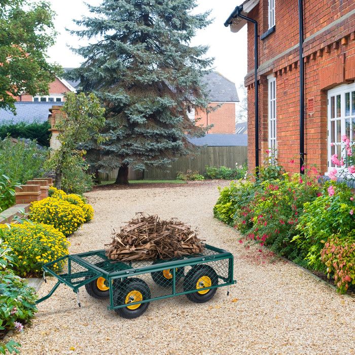 Chariot De Jardin, Remorque à Main, Avec Bâche, Cotés Amovibles, Max 350Kg