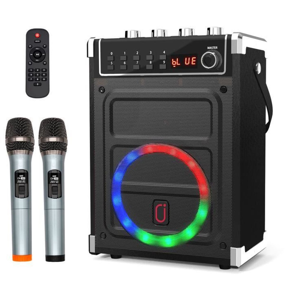 Machine Karaoké JYX Avec 2 Micros Sans Fil - Enceinte Portable Avec Lumières LED - Bluetooth 5.0, TWS, AUX, USB