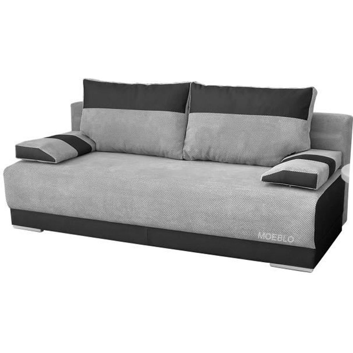 Canape Convertible En Tissu 3 Places Droit Nisa Gris Noir Achat