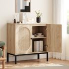 PROMIRACAL Buffet salon - Naturel - 2 Portes - Rotin tissé - Bois MDF - Vintage 83x80x40cm