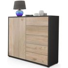Vladon Commode Buffet Ben V2, Corps en Noir mat - Façades en Chêne Nordique