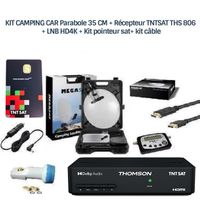 KIT CAMPING CAR Parabole 35 CM + Récepteur TNTSAT THS 806 + LNB HD4K + Kit pointeur sat+ kit câble