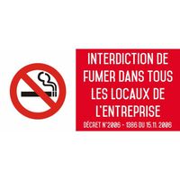 Interdiction interdit de fumer dans tous les locaux de l'entreprise - Autocollant vinyl waterproof - L.200 x H.100 mm