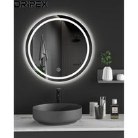 DRIPEX Miroir pour salle de bain rond 60CM, illumination LED touche tactile, avec anti-buée, lumière Blanche Froide
